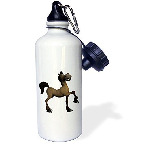 3dRose "Brown Cartoon Horse Prancing" Sports Water Bottle  21 oz  White