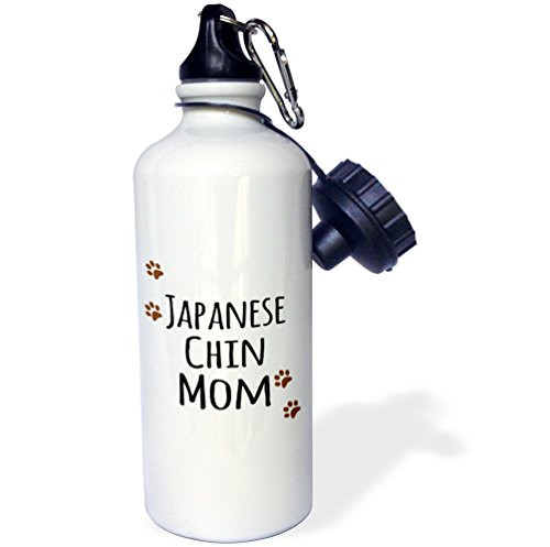 3dRose "Japanese Chin Dog Mom-Doggie by breed-muddy brown paw prints-doggy lover proud pet owner mama" Sports Water Bottle  21 oz  White 3dRose "Japanese Chin Dog Mom-Doggie by breed-muddy brown paw prints-doggy lover proud pet owner mama" Sports Water Bottle  21 oz  White