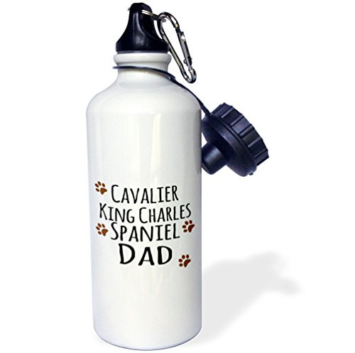 3dRose "Cavalier King Charles Spaniel Dog Dad-Doggie by breed-brown muddy paw prints-doggy lover owner" Sports Water Bottle 21 oz White 3dRose "Cavalier King Charles Spaniel Dog Dad-Doggie by breed-brown muddy paw prints-doggy lover owner" Sports Water Bottle 21 oz White
