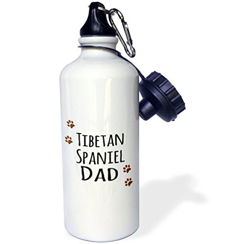 3dRose "Tibetan Spaniel Dog Dad-Doggie by breed-muddy brown paw prints-doggy lover-pet owner love" Sports Water Bottle  21 oz  White