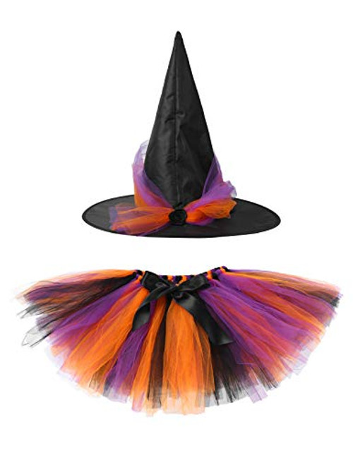 Mufeng Toddler Baby Girls Halloween Vampire Witch Costumes Fancy Dress Up Colorful Tutu Dress Skirt with Witch Hat Orange 2-3
