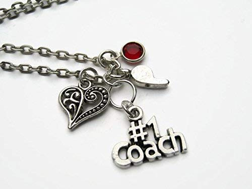 Personalized Coach Necklace  1 Coach Birthstone Jewelry  Sports Athletic Gift  Number One Coach