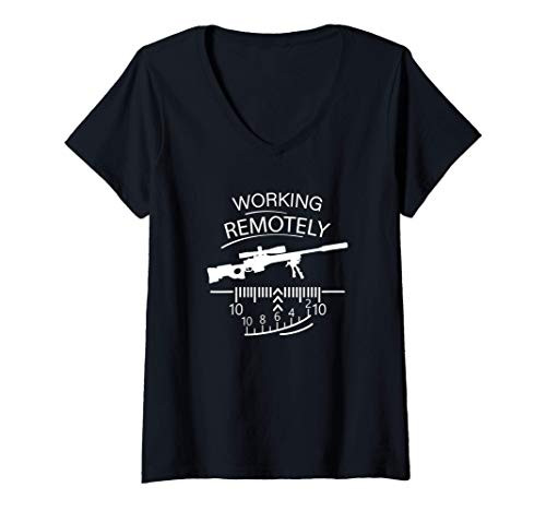 Womens Working Remotely - Sniper - Remote Job Funny V-Neck T-Shirt