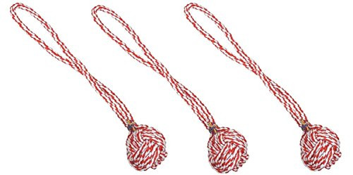 Zanies Dog Toy Bulk Lots Tough Dog Rope 15" Red  and  White Monkey Fist Knot Tug Fetch Chew 3 Rope Toys