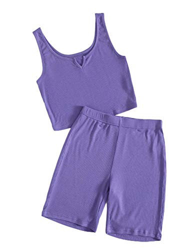 SweatyRocks Women's Two Piece Shorts Crop Tank Tops Bodycon Pants Sets Tracksuits Purple XS