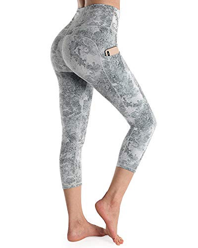 OUGES Womens High Waist Pockets Yoga Pants Running Workout Print Capris Leggings Python A Capris-20 inch L