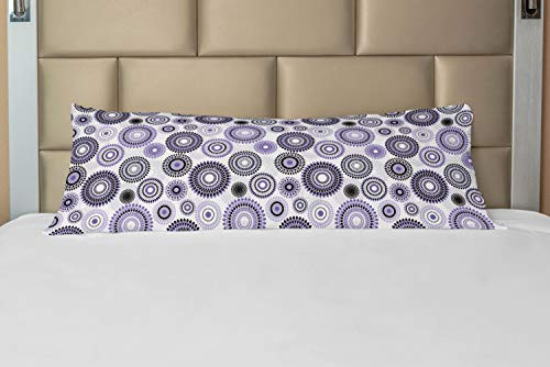 Lunarable Floral Body Pillow Case Cover with Zipper  Abstract Medallion Pattern Round Shape with Leaves Balls Floral Flowers  Decorative Accent Long Pillowcase  21" x 54"  Purple White