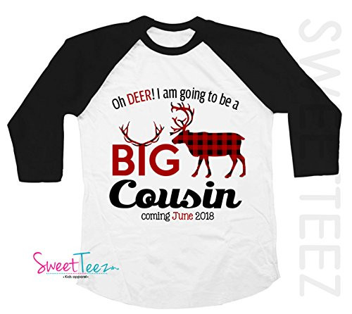 Deer Shirt Personalized Big Cousin Christmas Shirt Reindeer Red Plaid Shirt Boy Black Raglan