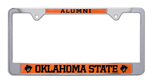 AMG Auto Emblems Officially Licensed Premium Shiny Chrome Metal License Plate Frame - Second Generation - Alumni Version  Oklahoma State