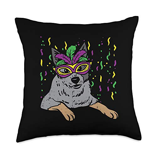 Mardi Gras Pillows For Men Women Kids Boys Girls Heeler Mardi Gras Mask Cute Carnival Dog Lover Owner Gift Throw Pillow  18x18  Multicolor