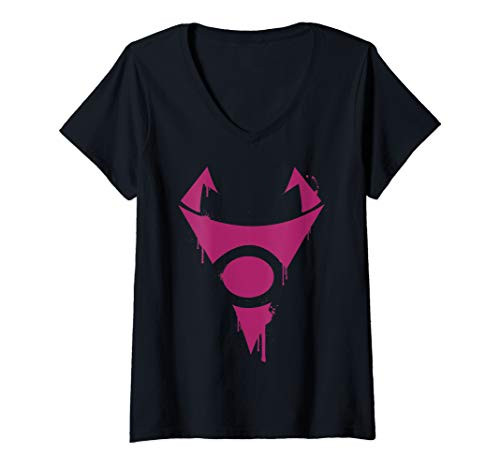 Womens Nickelodeon Invader Zim IRKEN Logo Dripping Paint V-Neck T-Shirt