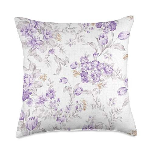 Noumidia Colors Purple Abstract with Lavender Flowers and Leaves Throw Pillow  18x18  Multicolor