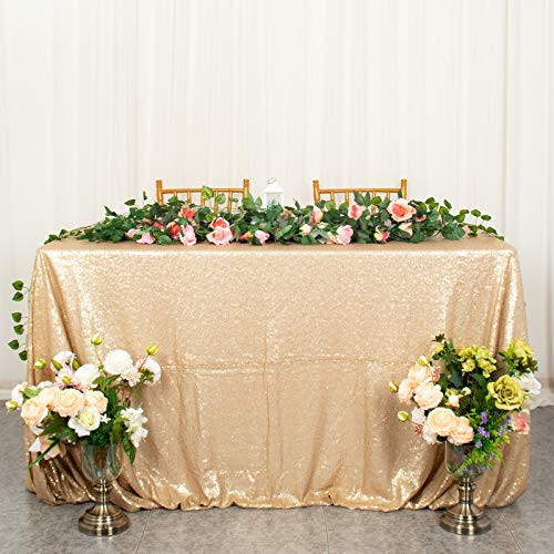 ShinyBeauty 60inx102in Sequin Tablecloth for Wedding Party-Matte Gold