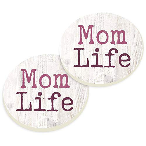 P. Graham Dunn Mom Life Purple and Cream 3 x 3 Absorbent Ceramic Car Coaster Pack of 2