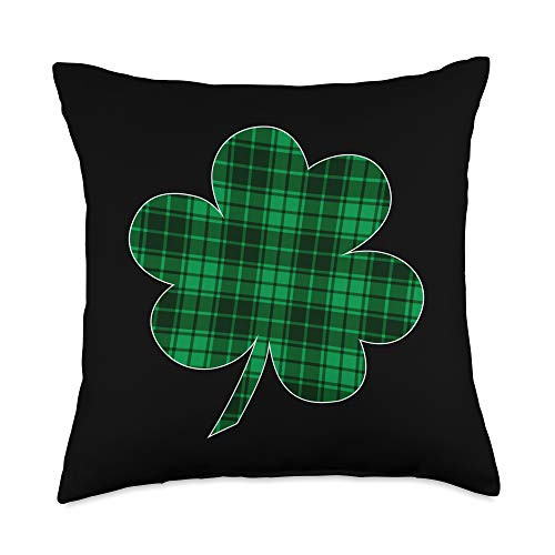 St. Patrick's Day Green Plaid Clover  Funny St Paddys Day Funny Gifts Throw Pillow  18x18  Multicolor