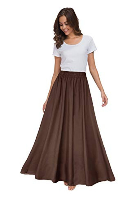 Sinono Womens Chiffon Retro Maxi Skirt Vintage Ankle-Length Skirts  XX-Large  Brown