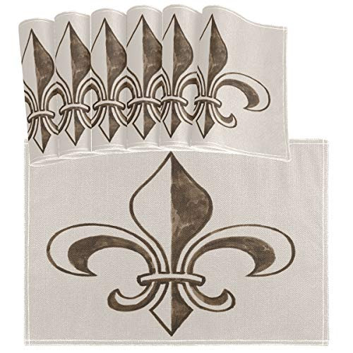 Oarencol Mardi Gras Fleur De Lis Placemat Table Mats Set of 6  Retro French Lily Heat-Resistant Washable Clean Kitchen Place Mats for Dining Table Decoration