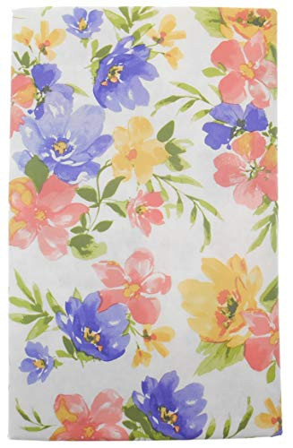 Mainstream Watercolor Wildflowers Vinyl Flannel Back Tablecloth on White Background (52" x 90" Oblong)