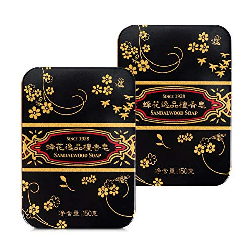 BEE  and  FLOWER Sandalwood Soap - Premium Sandalwood with Shea Butter Bar Soap in Metal Tin - 5.3 Oz x 2