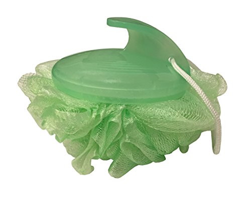 Mesh Sponge Pouf with Easy Grip Handle  Exfoliating Loofah Scrubber Sponge Shower Pouf  Loufa Bath Shower Body Scrubber Mesh Pouf Ball with Handle (Green)