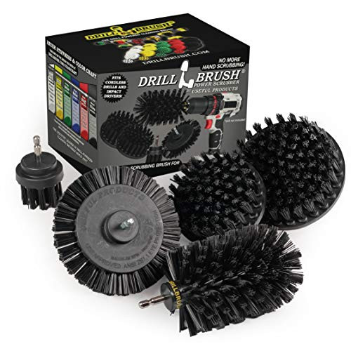 Drill Brush Power Scrubber by Useful Products - 4 Piece Black Drillbrush Ultra Stiff Cleaning Brush Set - Metal Brush for Drill Alternative - Grill Brush for Cordless Drill - Grill Grate Cleaner Brush