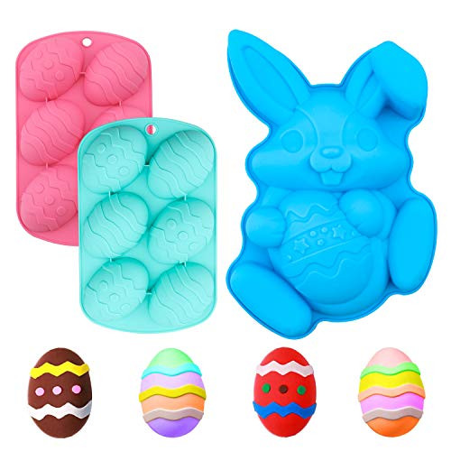 Maylai 3Pcs Easter Egg Easter Bunny Silicon Molds for Chocolate DIY Candy  and  Chocolate Baking Molds Cake Chocolate Bomb Mold for Party