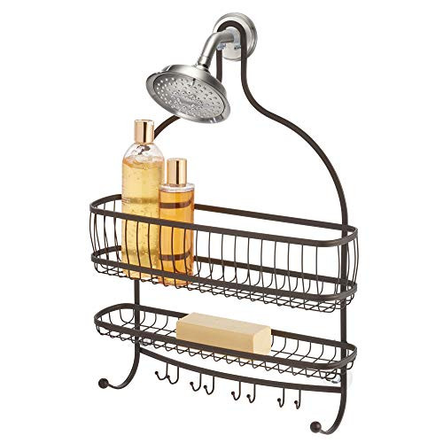 iDesign 62071 York Metal Wire Hanging Shower Caddy  Extra Wide Space for Shampoo  Conditioner  and Soap with Hooks for Razors  Towels  and More  16" x 4" x 22"  Bronze