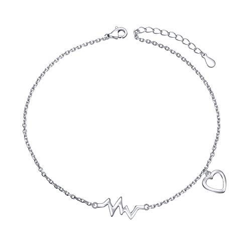 Heartbeat Anklet 925 Sterling Silver Ekg Cute Life Line Heartbeat Love Cardiogram Anklet Foot Bracelet Gift for Women Girls  9Plus1 inch Heartbeat Anklet 925 Sterling Silver Ekg Cute Life Line Heartbeat Love Cardiogram Anklet Foot Bracelet Gift for Women Girls  9Plus1 inch