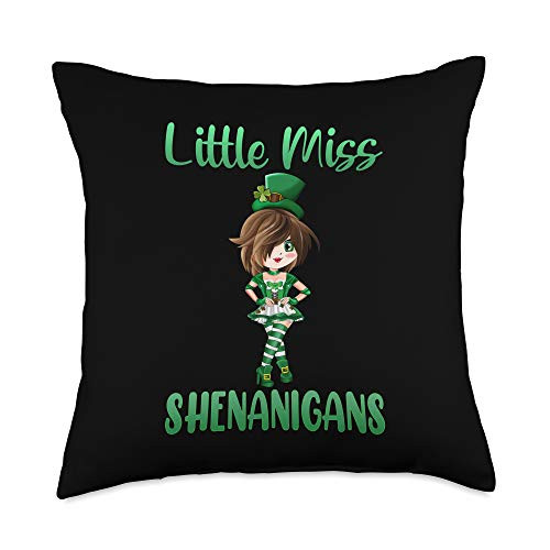 St Patricks Day Green Shamrock Decorations Gifts St Patricks Day Anime Leprechaun Miss Shenanigans Girls Teen Throw Pillow  18x18  Multicolor