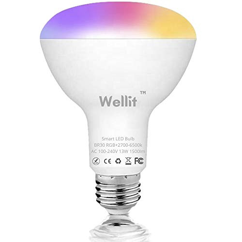 Wellit Smart Light Bulbs WiFi Smart Bulb  LED 1500LM  BR30 13W  120W Equivalent  RGBCW Dimmable Color Changing  Works with Alexa and Google Assistant  Flood Light  No Hub Needed  E26 Multicolor Bulb