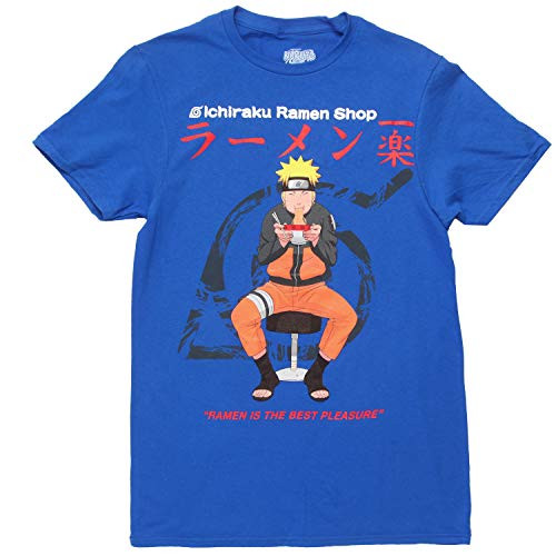 Naruto Shippuden Anime Character Naruto Uzumaki Ichiraku Ramen Shop Mens Cotton T-Shirt Blue