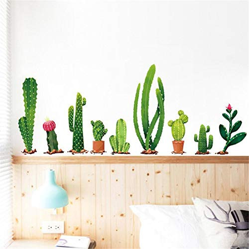 Cactus Wall Sticker Cartoon Potted Green Plants Wall Decal Removable DIY Cactus Bonsai Sticker Family Mural Decal Decorative Wall Art for Girls Bedroom Nursery Room Sofa Background Wall Decoration