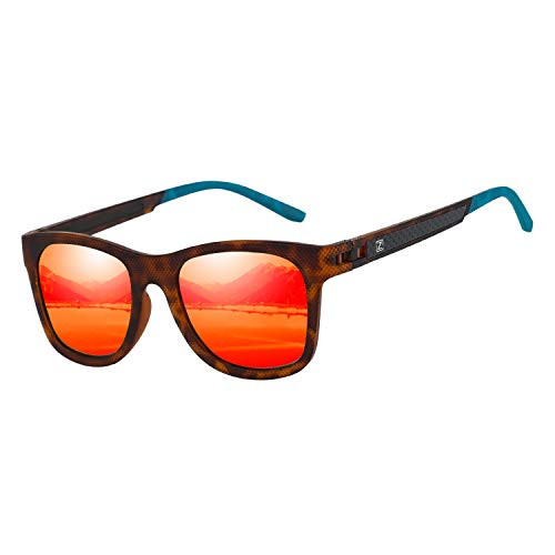 ZENOTTIC Polarized Sunglasses for Men Lightweight TR90 Frame UV400 Protection Square Sunglasses  Tortoise Frame   Orange Mirrored Lens