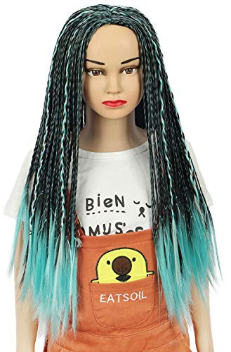 Yuehong Green Long Braided Wig Synthetic Hair Halloween Anime Wig Costume Wigs Kids
