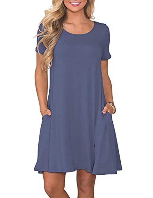 WNEEDU Women's Summer Casual T Shirt Dresses Short Sleeve Swing Dress with Pockets 2XL Purple Gray2 WNEEDU Women's Summer Casual T Shirt Dresses Short Sleeve Swing Dress with Pockets 2XL Purple Gray2