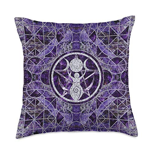 Creativemotions Triple Moon - Goddess ornament on purple Throw Pillow  18x18  Multicolor