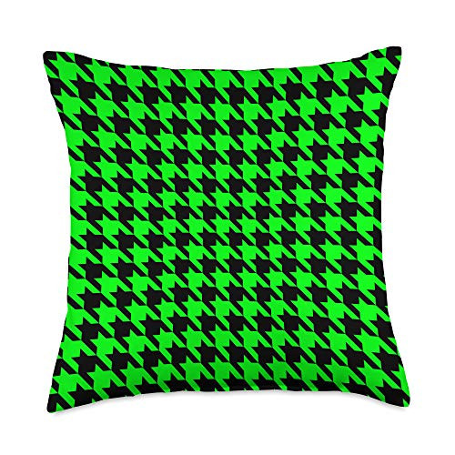 Home Decor Gifts Classic Black Lime Green Houndstooth Throw Pillow  18x18  Multicolor