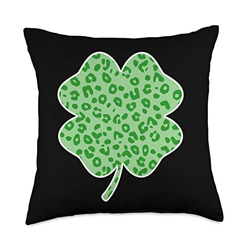 Leopard Shamrock St. Patrick's Day Gifts St. Patrick's Leopard Print Shamrock Green Clover Irish Gift Throw Pillow  18x18  Multicolor