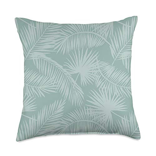 Vine Mercantile Tropical Botanical Palm Leaves Summer Pattern - Jade Green Throw Pillow  18x18  Multicolor