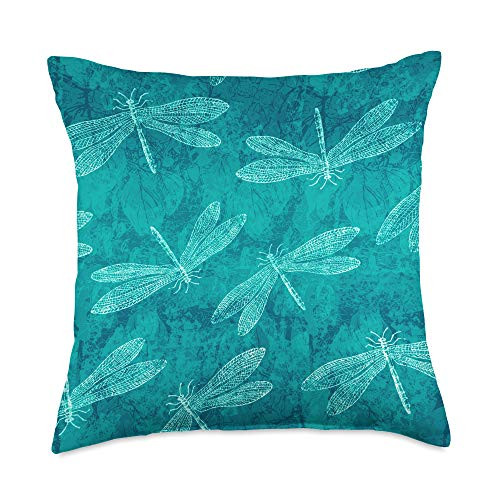 Elegant Patterns of Nature Teal Green and Emerald Dragonfly Design Throw Pillow  18x18  Multicolor