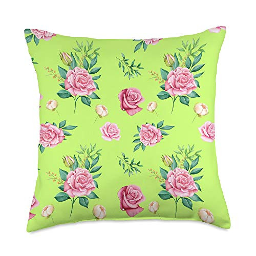 Pink Floral Cute Green Leaves Design Light Pink Rose Throw Pillow  18x18  Multicolor