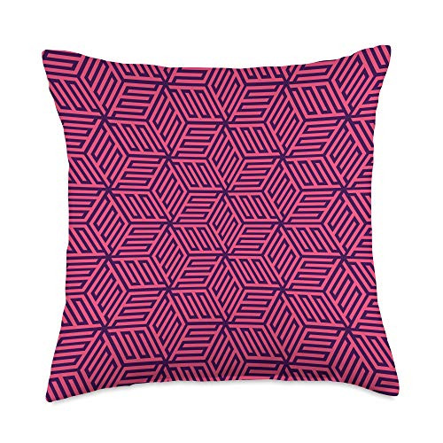 Home Decor Gifts Retro Art Deco Purple Pink Interlocking Throw Pillow  18x18  Multicolor