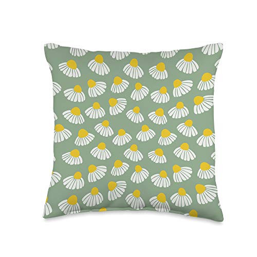Nature Walk Studio Flower Design on Green Background for Fans of Daisies Throw Pillow  16x16  Multicolor