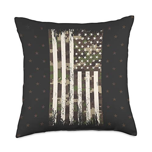 Green's Camouflage Dream Camo Retro American Flag Pixelated Brown Camouflage Throw Pillow  18x18  Multicolor