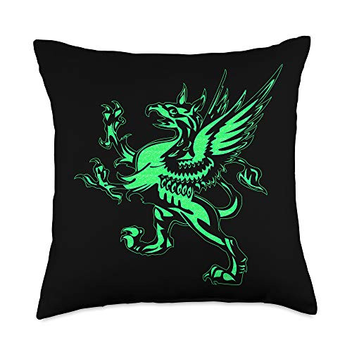 Atteestude Fantasy Mythical Green Griffin Throw Pillow  18x18  Multicolor