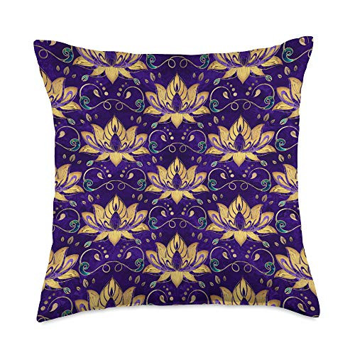 Creativemotions Luxury Lotus flower pattern on purple Throw Pillow  18x18  Multicolor