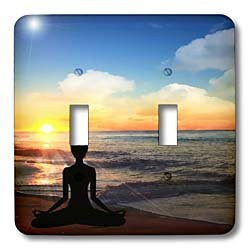3dRose lsp_62907_2"Yoga Lotus Position on the Beach at Sunset" Double Toggle Switch