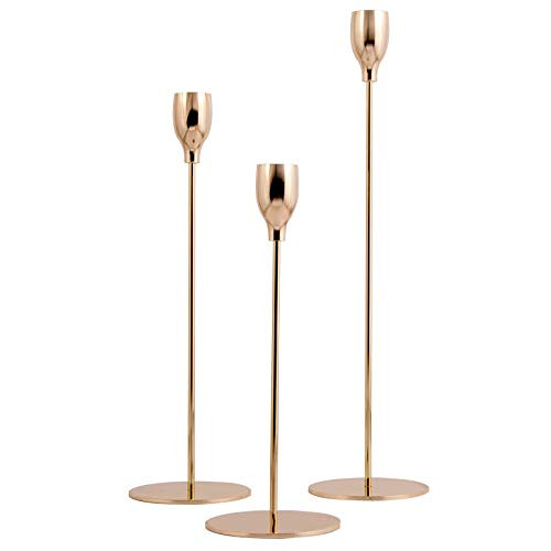 Gold Candlestick Holders  3pcs Set Taper Candle Holders Fits 3 4 inch Thick Taper Candle for Wedding  Dining  Party  Home Decor