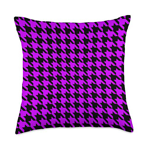 Home Decor Gifts Classic Black Purple Houndstooth Throw Pillow  18x18  Multicolor