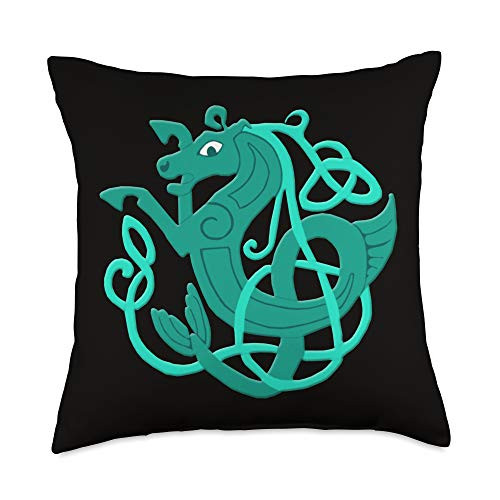 Atteestude Green Celtic Knots Irish Seahorse Ireland Throw Pillow  18x18  Multicolor